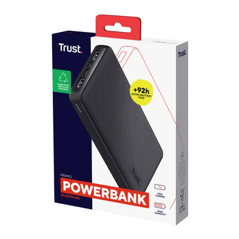 Powerbank ad alta capacità da 20.000 mAh Trust Primo nero 24676